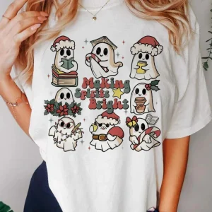 New Year's Women's Fashion 90s Watercolor Popular Print O-Neck Women's Shirt T-Shirt Casual Christmas Clothing Pattern T-Shirt